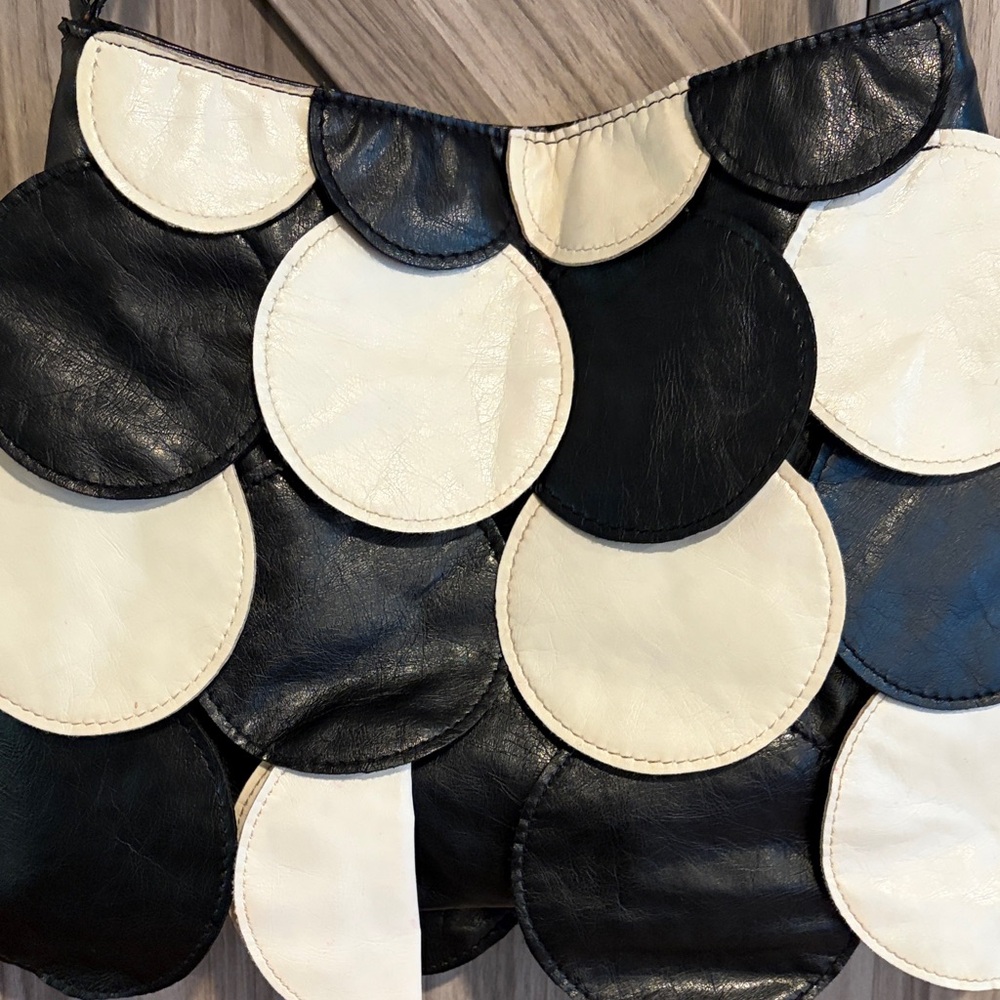 Vintage Boho Y2K Petal Black & White Scalloped Patchwork Shoulder Bag - Picture 6 of 8